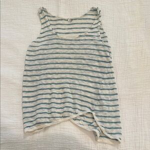 Margaret O'Leary 100% Linen Teal and White Striped Tank Top
